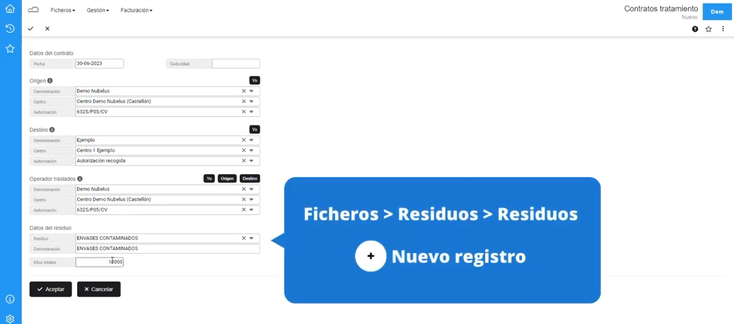 Seleccionar modificar residuos